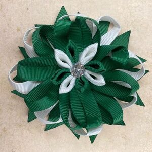 Kanzashi Petal Flower Hair Bow on Alligator Clip-Multi-layers two-Tone Hair Bow